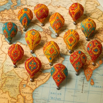 Canlı renkli pinco kumaş parçalarının bantlarla tutturulduğu kart