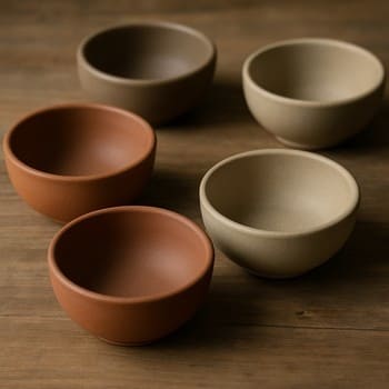 Mat sır yüzeyli yuvarlak Türk seramik kaseleri