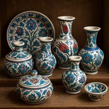 Küçük desenli seramik objeler ve minik vazolar