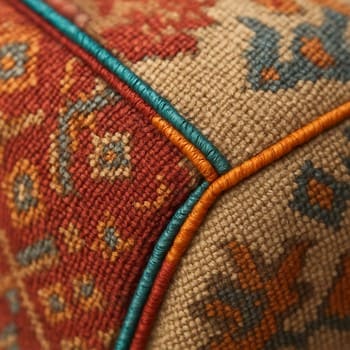 Yastık kenar detayında ince renk biye ve dokulu kumaş