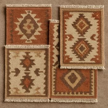 Toprak tonlarında el dokuması kilim ve yer minderleri
