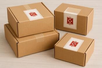 BazaarBloom logolu kutularda özenle paketlenmiş tekstil ve dekor ürünleri