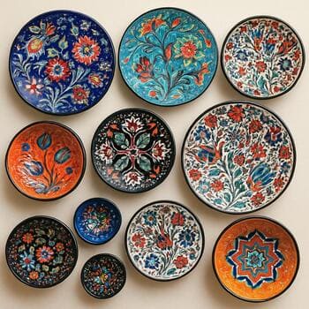 Farklı boyutlarda Türk seramik tabak ve kaseleri