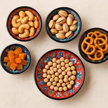 Misafirler için atıştırmalıklarla doldurulmuş servis kaseleri